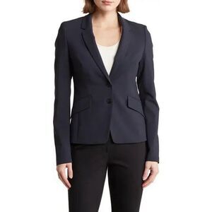 Hugo Boss Jiletara Virgin Wool Navy Blue Two Button Blazer Office Coat Size 14